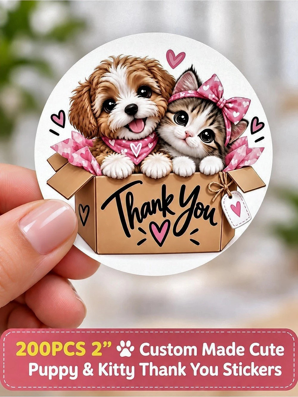 200pc Puppy & Kitty Thank You Stickers